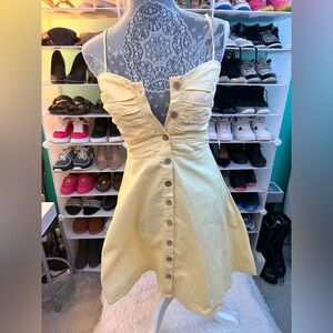 Derek Heart Yellow Button-Front Women's Dress Medium with tear on side.